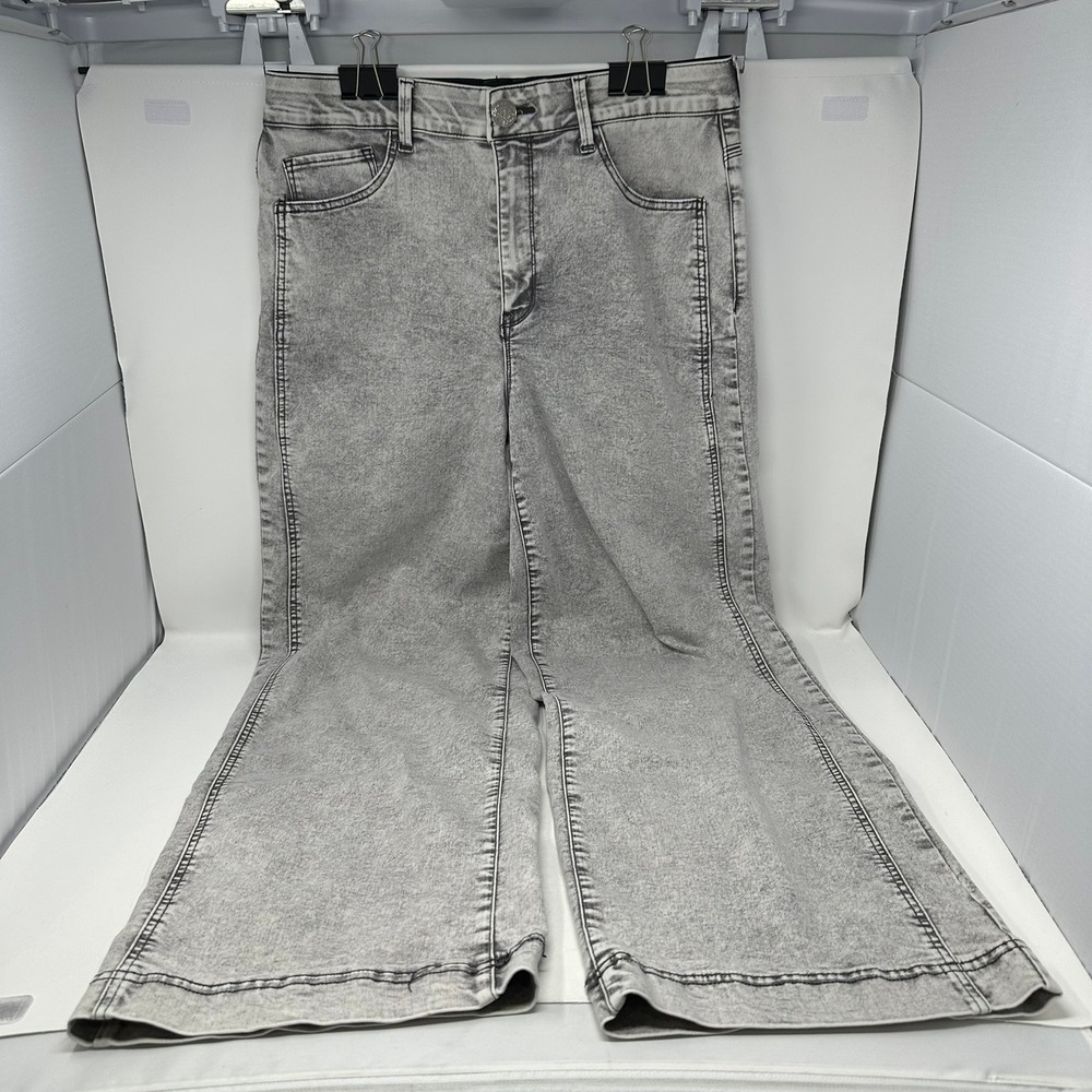 Democracy Jeans Women 12 Gray Ab'solution Wide Leg High Rise Acid Wash B2943DTGM